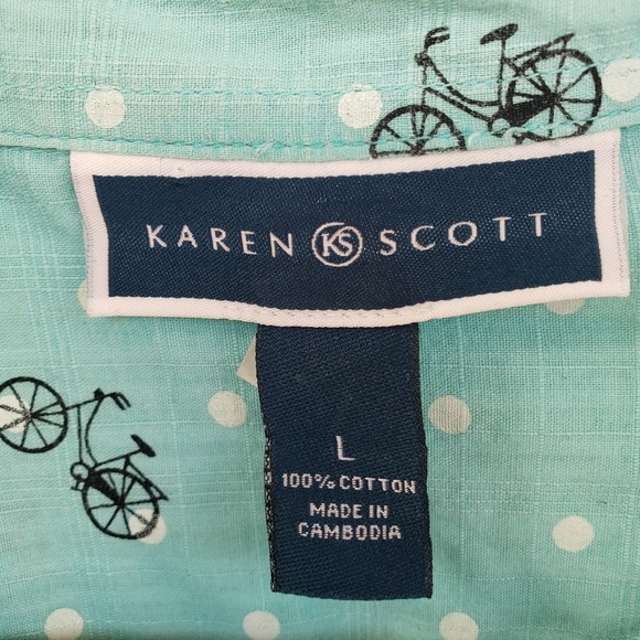 Karen Scott Bicycle Print Women's Large Button Down Shirt - Picture 4 of 5